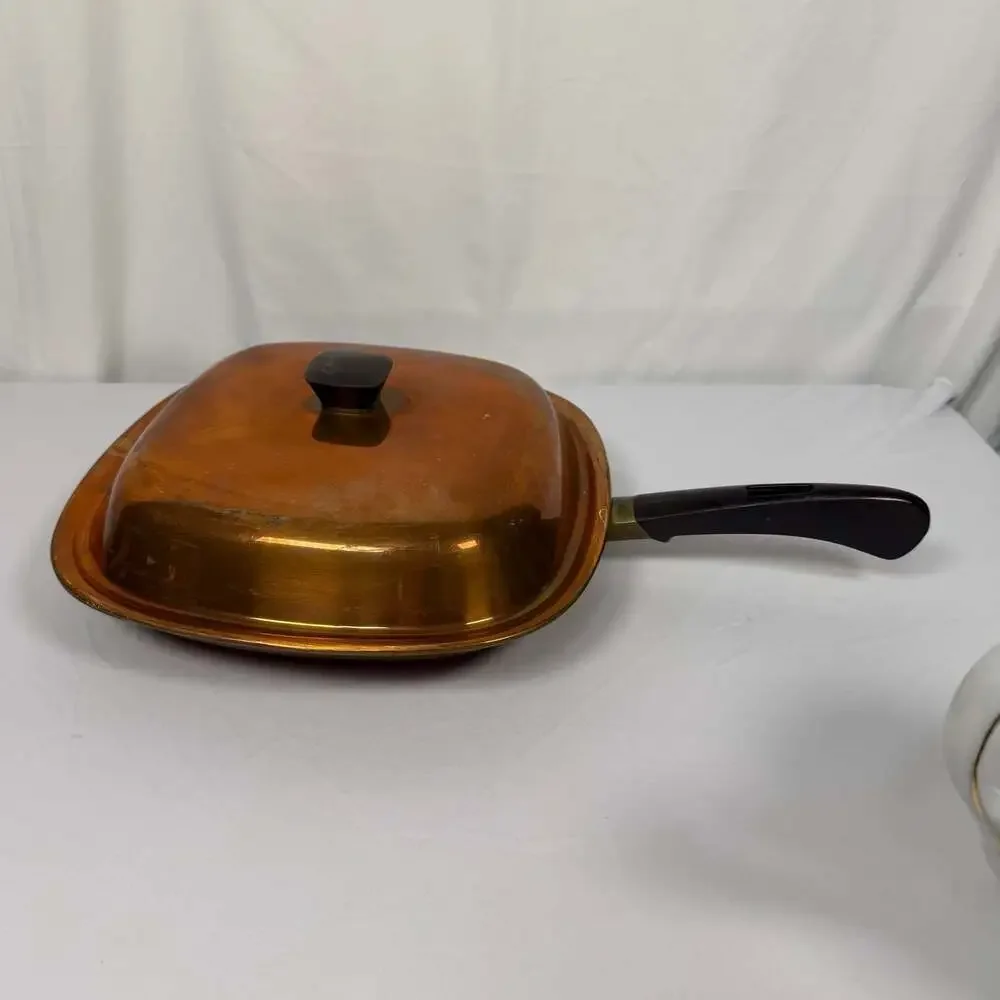 Vintage Bridgeport Copperware 10 Inch Square Skillet with Lid